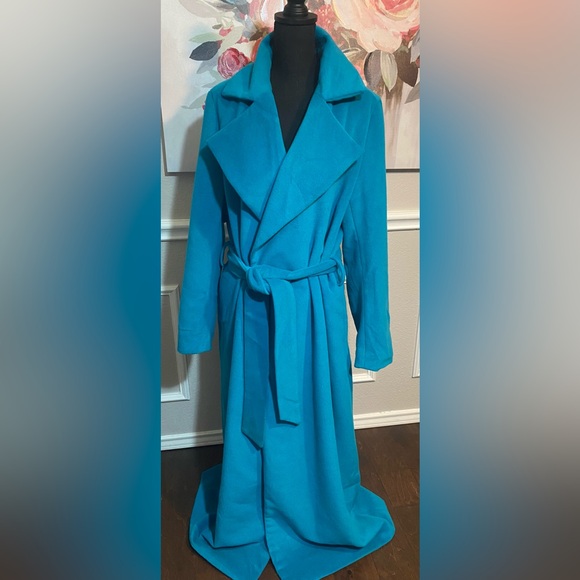 Fashion Nova Teal Long Coat || Size 1X - Picture 5 of 16